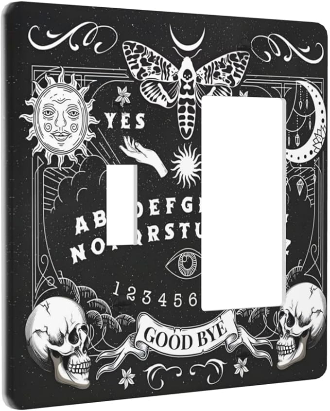 Black Witchy Skeleton Skull Gothic Sun Moon Outlet Covers 1 Toggle 1 Rocker Combination Decorative Wall Plate Electrical Switch Plates Light Switch Cover Plate for Bedroom Living Room Decor
