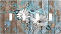 Light Switch Covers Rustic Flower Teal Turquoise Daisy Butterfly Quad Toggle Electrical Faceplate 4 Gang Wall Plate Decorative Switch Plates For Farmhouse Cabin Decor