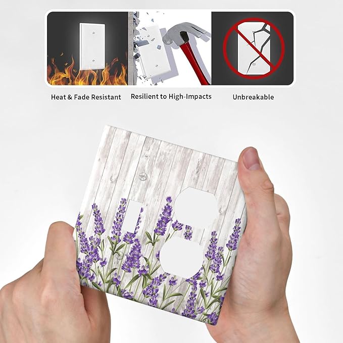 Purple Lavender Rustic Wooden Flowers Floral Plant Wallplates 1 Toggle 1 Duplex Switch Plate Electrical GFCI Faceplate Decorative Light Switch Covers for Farmhouse Living Room Decor