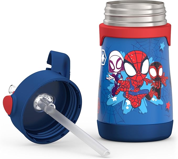 THERMOS Vacuum Insulated Stainless Steel 10oz Straw Bottle, Spidey and His Amazing