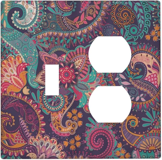 Mandala Boho Paisley Purple Floral Colorful Flower Wallplates 1 Toggle 1 Duplex Switch Plate Electrical GFCI Faceplate Decorative Light Switch Covers for Home Bedroom Decor