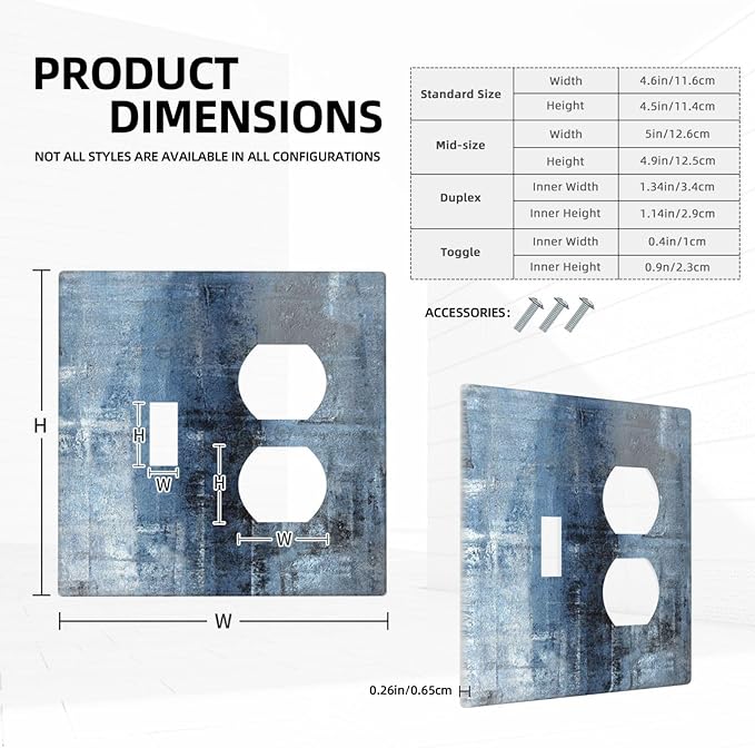 Outlet Covers Navy Blue Gray Abstract Ink Painting 2 Gang Decorative Switch Plates 1 Toggle Duplex Combo Light Switch Cover GFCI Electrical Wall Plates for Bathroom Bedroom Decor