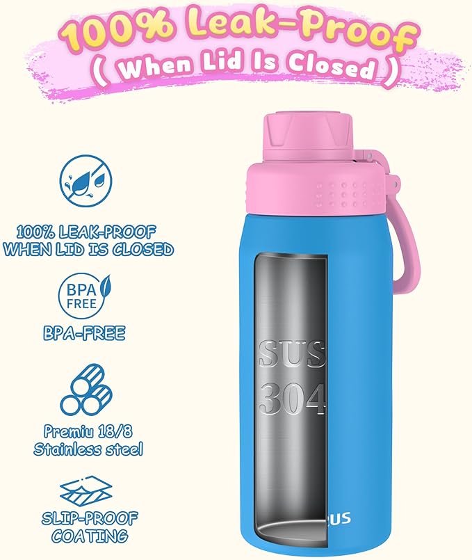GOPPUS 19oz Kids Water Bottle with Spout Lid, Toddler Water Bottle, Stainless Steel Insulated Water Bottle, Leakproof, BPA Free, Suitable for Boys and Girls for School（Blue）