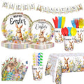 AIBIIN Easter Party Supplies, Happy Easter Party Tableware Set, Happy Easter Banner, Bunny Paper Plates Napkins Cups for Easter Spring Party Decorations