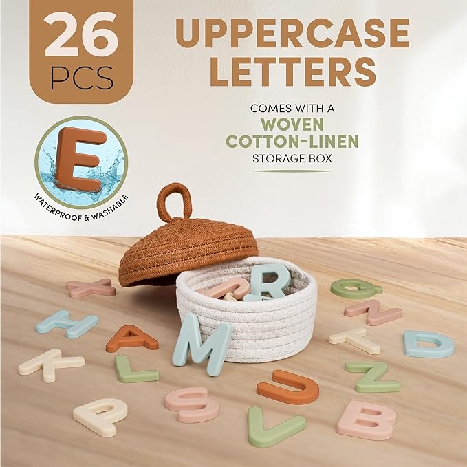 JoyCat Silicone Alphabet Magnetic Letters, 26 Uppercase ABC Fridge Magnets for Kids 3+, Preschool Learning Refrigerator Toy Set, Birthday Gifts for Boys Girls (Muted Color)