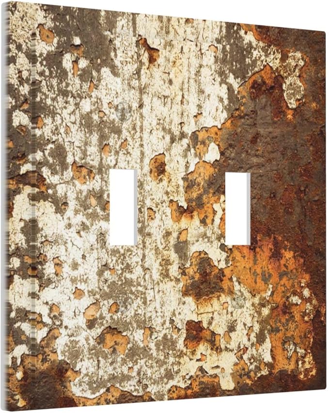 Decorative Switch Plates Vintage Metal Rust Texture Peeling Paint 2 Gang Double Toggle Outlet Light Switch Cover Wall Plate Electrical Faceplate For Farmhouse Cabin Decor