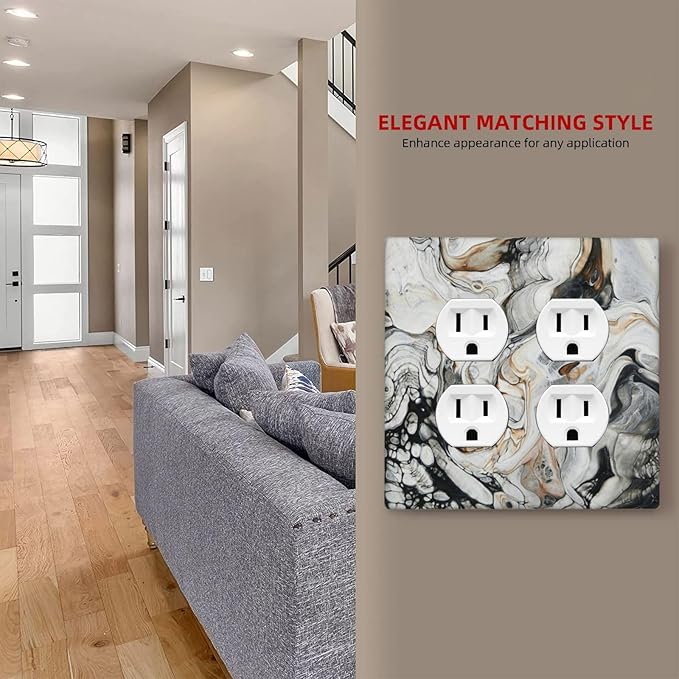 Black Gold Marble Texture Modern Abstract Print Outlet Covers 2 Gang Double Duplex Decorative Light Switch Covers Electrical Wallplates Socket Faceplate for Bathroom Kitchen Decor