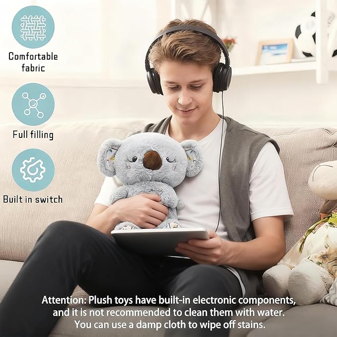 rytopt Breathing Stuffed Animal, No Breathing Movement in Its Abdomen, Koala Stuffed Animal, 4 Gear Adjustment, Volume Control, with Music & Lights ﻿