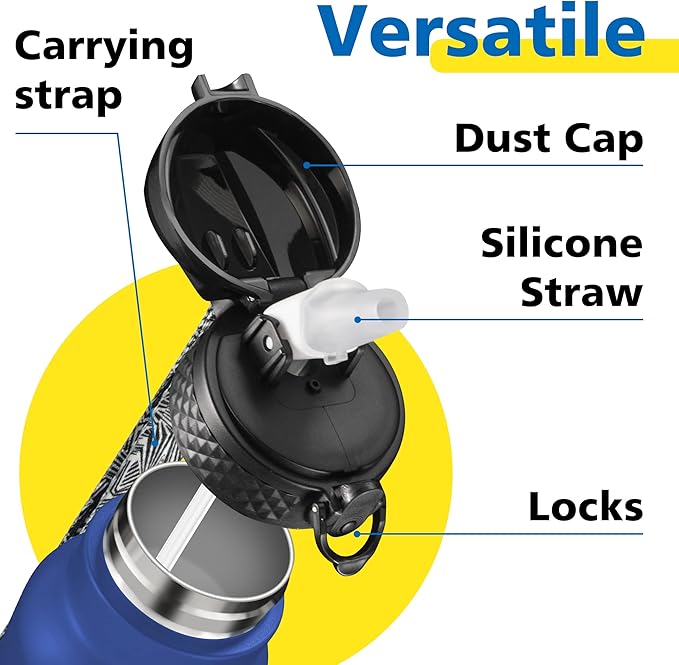 Han's Bottle Kids Water Bottle with Straw Lid - Insulated Stainless Steel Reusable Tumbler for Girls,Boys,Thermo Mug,17oz,Navy Blue