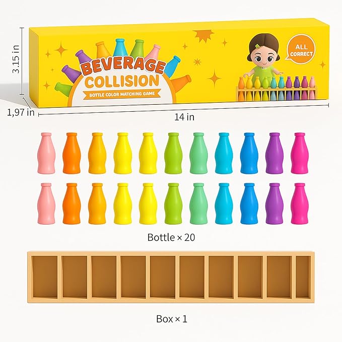 Bottle Color Match Game, Fun Family Board Game for Kids 8-12, Bottle Collision Game for 2-4 Players with Metal Handheld Counters, Perfect for Travel Camping Holidays Party Night (New Version)