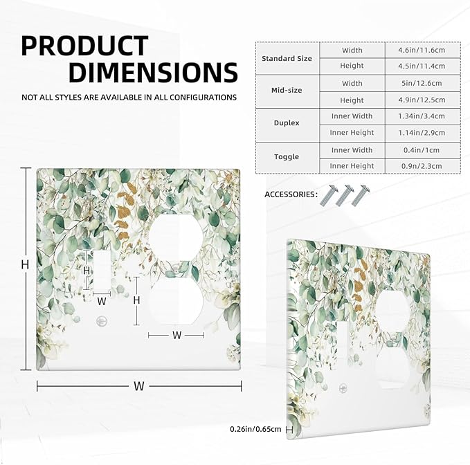 Gold Green Eucalyptus Leaves Plants Flowers Floral Wallplates 1 Toggle 1 Duplex Switch Plate Electrical GFCI Faceplate Decorative Light Switch Covers for Bedroom Living Room Decor