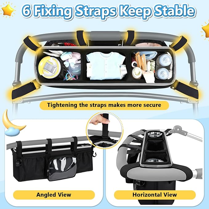 Double Stroller Organizer for Bob Duallie Jogger City Mini GT2 and Jeep, Double Baby Stroller Caddy Accessories with 2 Cooler Pockets, Heavy Duty Parent Double Jogging Stroller Organizer (Empty Bag)