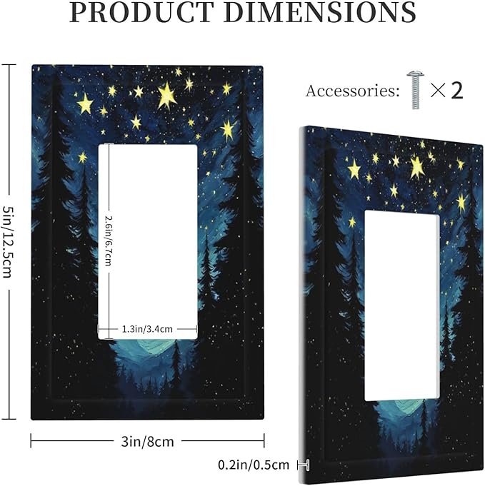 Decorative Outlet Covers Blue Starry Sky Forest Painted Star Pine Tree Oil Painting 1 Gang Single Rocker Light Switch Cover Plate Wall Plates GFCI Faceplate for Bedroom Cabin Decor