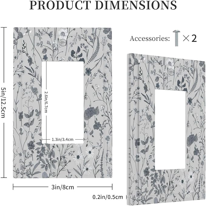 Boho Wild Flowers Farm Floral 1 Gang Rocker Light Switch Plate Single Decora Outlet Wall Plate Cover Faceplate Decorative Switchcovers GFCI for Bathroom Home Living Room Bedroom Decorate