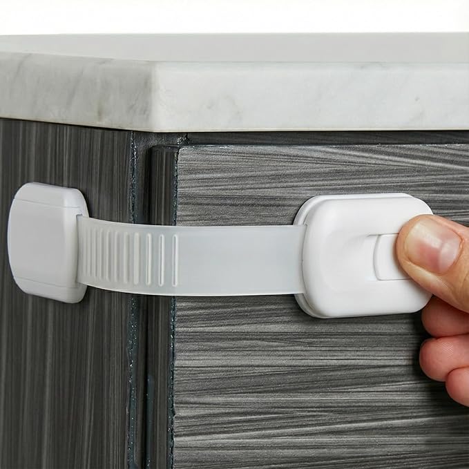 Child Safety Strap Locks (8 Pack) Baby Locks for Cabinets and Drawers, Toilet, Fridge & More. 3M Adhesive Pads. Easy Installation, No Drilling Required, White