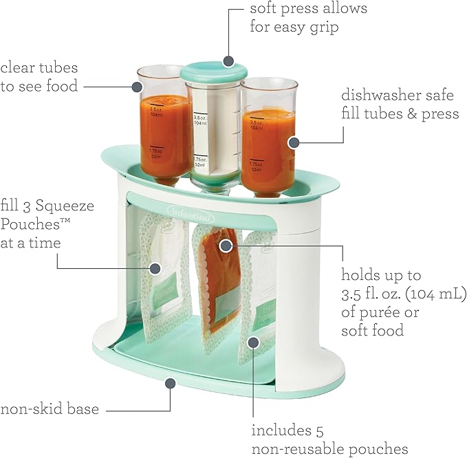 Infantino Squeeze Station for Homemade Baby Food, Pouch Filling Station for Puree Food for Babies and Toddlers, Dishwasher Safe and BPA-Free