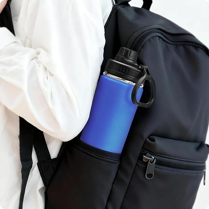 22 oz Water Bottle-Stainless Steel Vacuum Insulated Sports Water Bottle with Leak Proof Spout Lid-Reusable Metal Wide Mouth Water Flask for Travel(Navy)