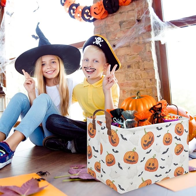 Rectangular Halloween Basket,Halloween ghost storage basket Collapsible toy storage box Waterproof canvas storage basket,Halloween Candy Basket,Halloween Decor,Gothic decor(Pumpkin)