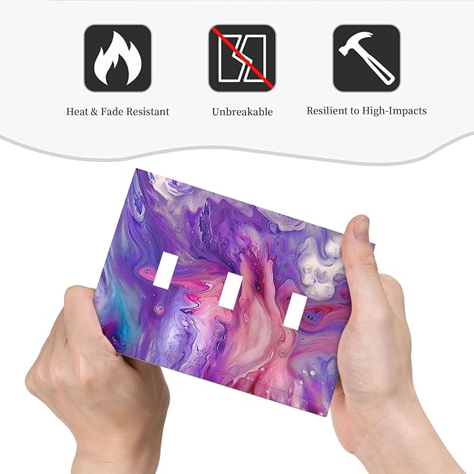 Liquid Marble Modern Abstract Texture Abstract Purple Paint Wall Art Decorative Switch Plates 3 Gang Wall Plate Faceplate Electrical Wall Panels Triple Toggle Light Switch Cover for Office Living Room