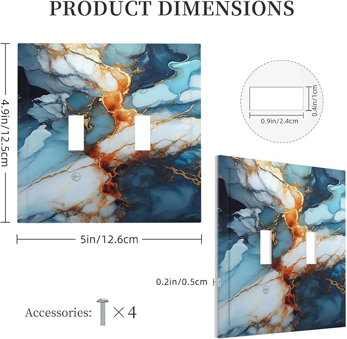 Light Switch Cover Plate Golden Abstract Luxury Marble 2 Gang Double Toggle Decorative Switch Plates Wall Plates Electrical Faceplate for Livingroom Bathroom Decor