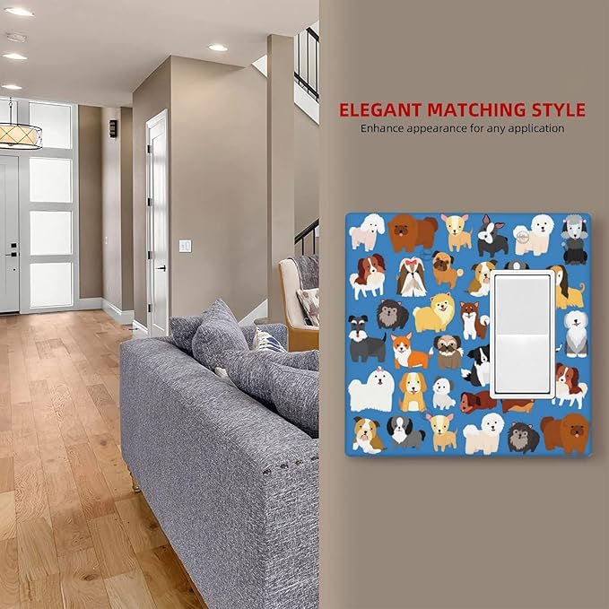 Cute Animal Dogs Puppy Decorative Outlet Cover Blank And Rocker Light Switch Plate Cover Electricity Receptacles Plates For Home Kitchen Living Bedroom 4.6 * 4.5