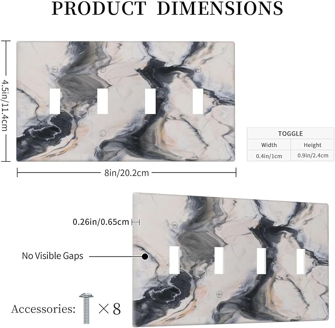 Abstract Marble Textured Modern Luxury Print Light Switch Covers Quad Toggle Electrical Faceplate 4 Gang Wall Plate Decorative Switch Plates Cover for Bathroom Kitchen Decor