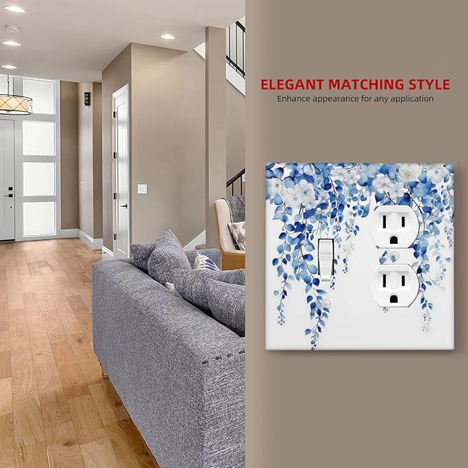 Blue Eucalyptus Leaves Floral Vine Flower Wallplates 1 Toggle 1 Duplex Switch Plate Electrical GFCI Faceplate Decorative Light Switch Covers for Bedroom Living Room Decor