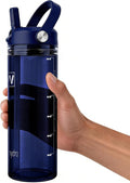 20oz Kids Water Bottle, BPA Free Thick Tritan Plastic Reusable, Clear Water Bottle with Straw, Leakproof Lid, Dishwasher Safe, Boy girl for School,Travel Dark Blue