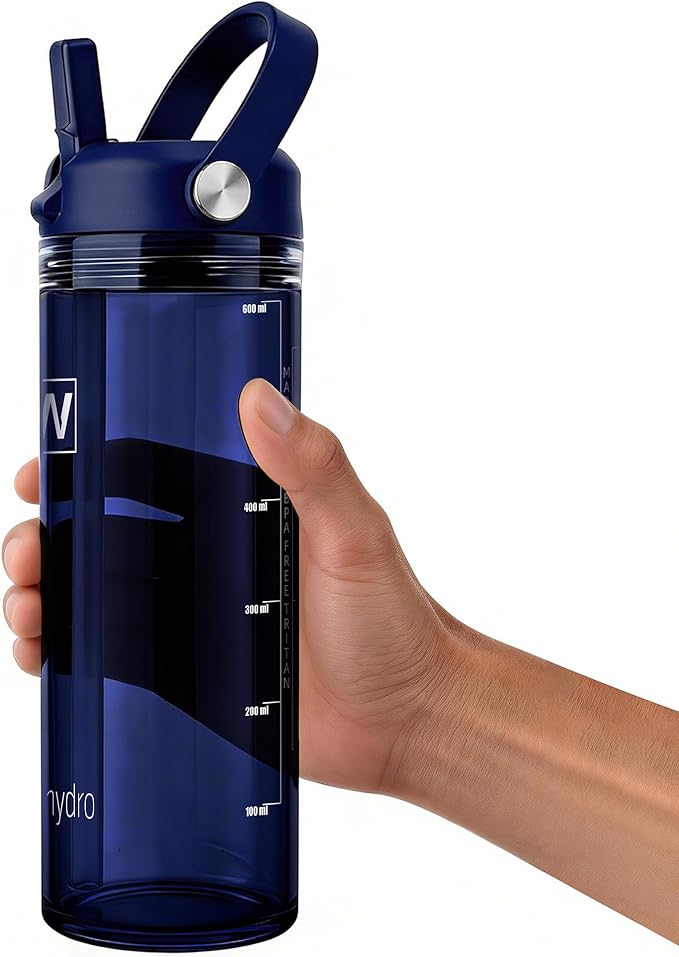 20oz Kids Water Bottle, BPA Free Thick Tritan Plastic Reusable, Clear Water Bottle with Straw, Leakproof Lid, Dishwasher Safe, Boy girl for School,Travel Dark Blue