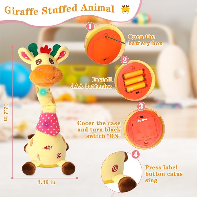 Dancing Giraffe Toy Stuffed Animal Toddlers Gifts for Baby Toys Singing Song Toddlers Toy Repeats What You Say Glowing Musical Toy for Baby Birthday Gift Groovy Giraffe Toy