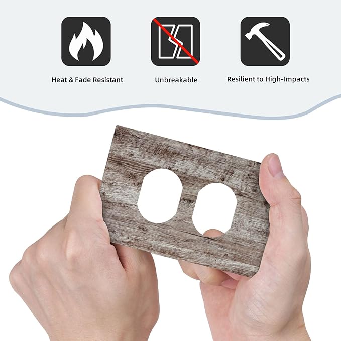 Decorative Outlet Covers Rustic Wood Grey Brown Vintage Wooden Plank 1 Gang Duplex Light Switch Cover Plate Electrical Switch plates WallPlates Socket Covers for Farmhouse Home Decor