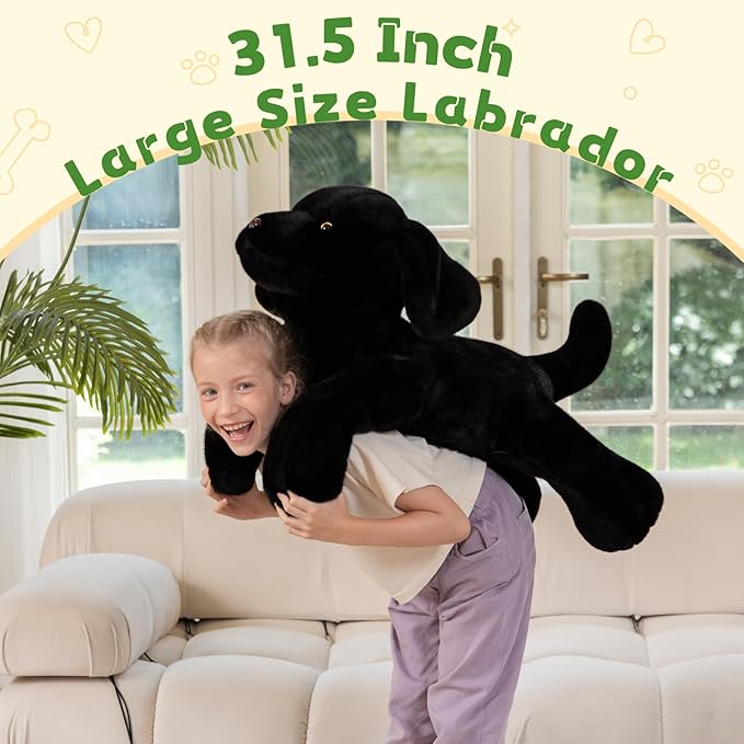 BENINY Giant Black Lab Stuffed Animal 31.5 Inch, Big Realistic Stuffed Labrador Dog Plush Toy, Puppy Throw Pillow Gift for Kids