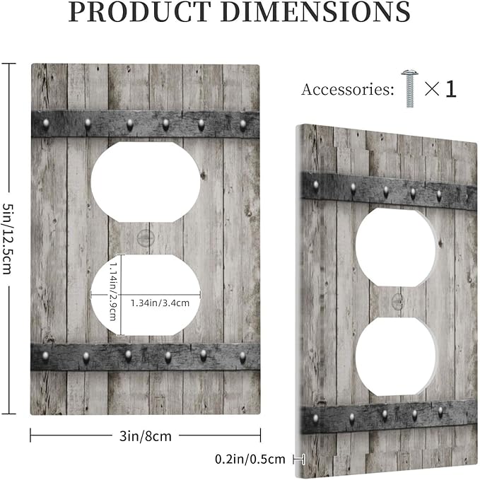 Farmhouse Grey Wood Barn Door 1 Gang Outlet Plate Duplex Decorative Outlet Covers Vintage Farmhouse Outlet Covers Electrical Receptacle Lightswitch Faceplate Rustic Wood 5"" X 3"（Plastic ）