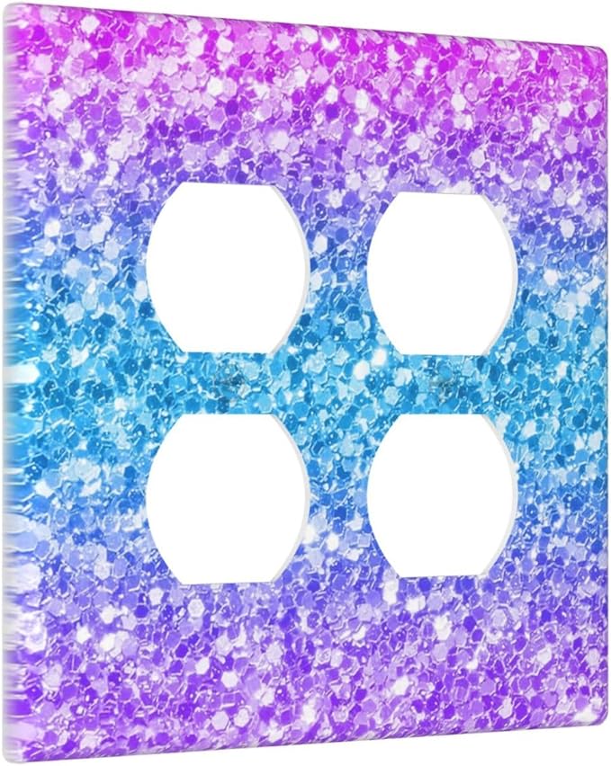 Light Switch Cover Plate Fantasy Colorful Glitter Blue Purple Gradient 2 Gang Socket Covers Double Duplex Wallplates Switch Plates and Outlet Covers for Kids Room Home Decor