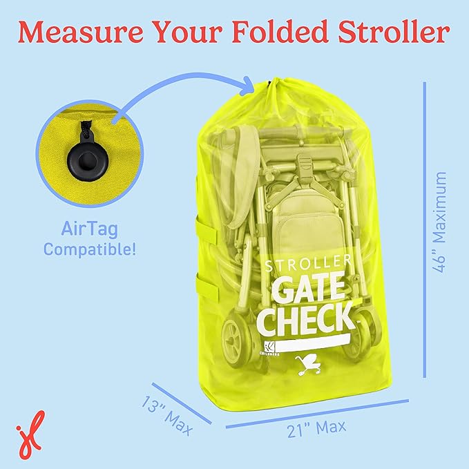J.L. Childress Gate Check Bag for Single & Some Double Strollers - Travel Bag for Airplane, Fits Most Standard Baby Strollers, Airport Accessories Gate Check, Flying Essentials - Neon Yellow