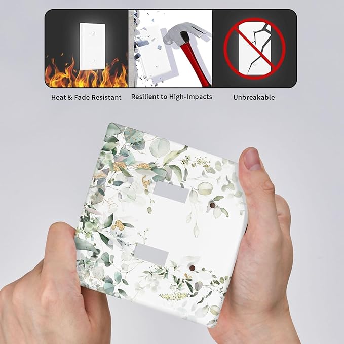 Green Leaves Watercolor Double Light Switch Cover Plates Decorative 2 Gang Wall Plate Double Toggle Lightswitch Cover