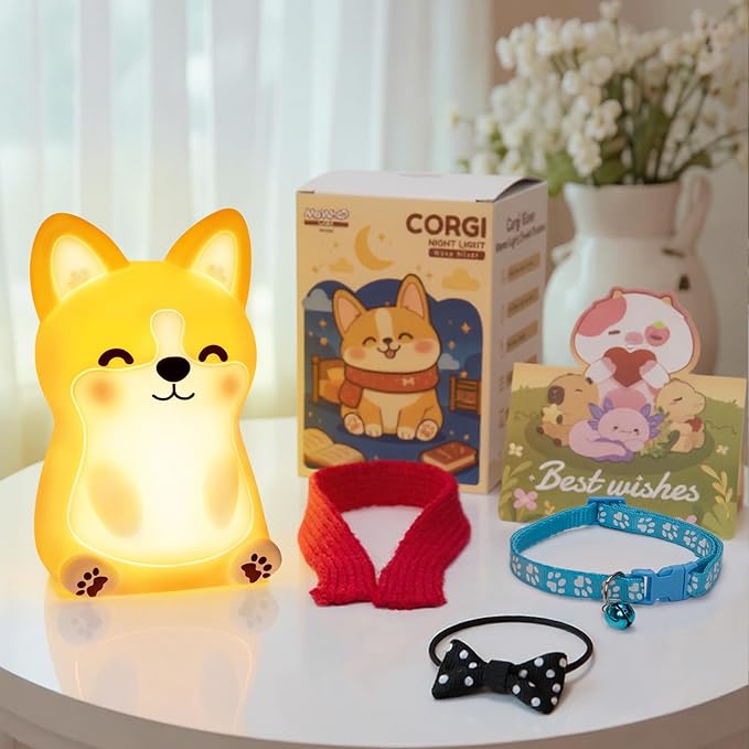 Mewaii BPA-Free Silicone丨 Huggwaii Corgi Dog Night Light for Kids, 3 Brightness Levels Nursery Dog Lamp, 30 Min Timer&Rechargeable Cute Puppy Kids Night Light for Bedroom Decor,Corgi Gifts for Boys
