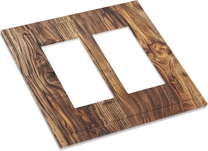 Distressed Wood Brown Wood Texture Decorative Outlet Covers 2 Gang Double GFCI Rocker Electrical Wall Panels Light Switch Cover Plate for Farmhouse Home Decor
