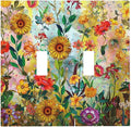 Fall Colorful Sunflower Floral 2 Gang Light Switch Cover Plate Double Toggle Wall Plate Decorative Outlet Cover Electrical Faceplate Switchplate for Bedroom Bathroom Kitchen Decor