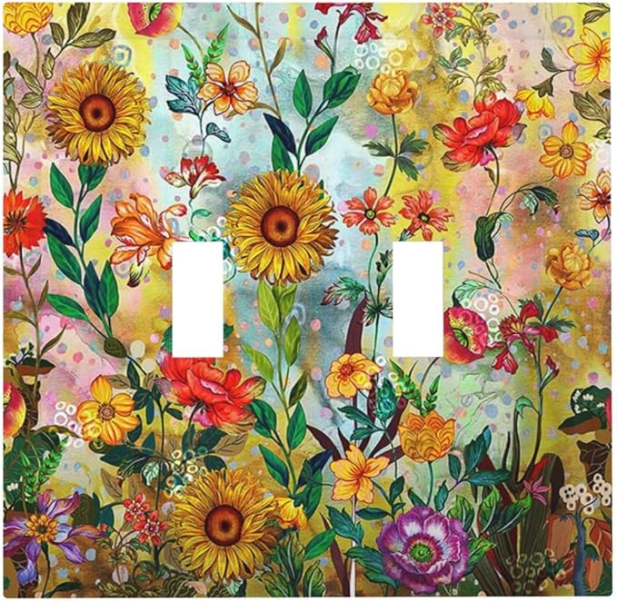 Fall Colorful Sunflower Floral 2 Gang Light Switch Cover Plate Double Toggle Wall Plate Decorative Outlet Cover Electrical Faceplate Switchplate for Bedroom Bathroom Kitchen Decor