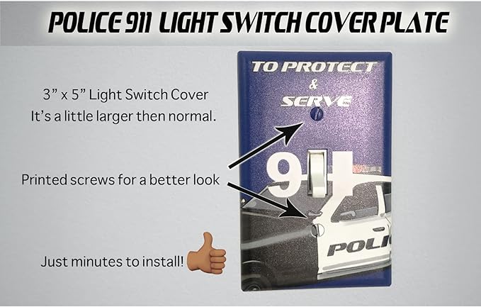 Boys Room Light Switch Cover Plate Kids Decorative Nursery Teen Toddler Room Decor Bedroom Bathroom Playroom (Police 911)