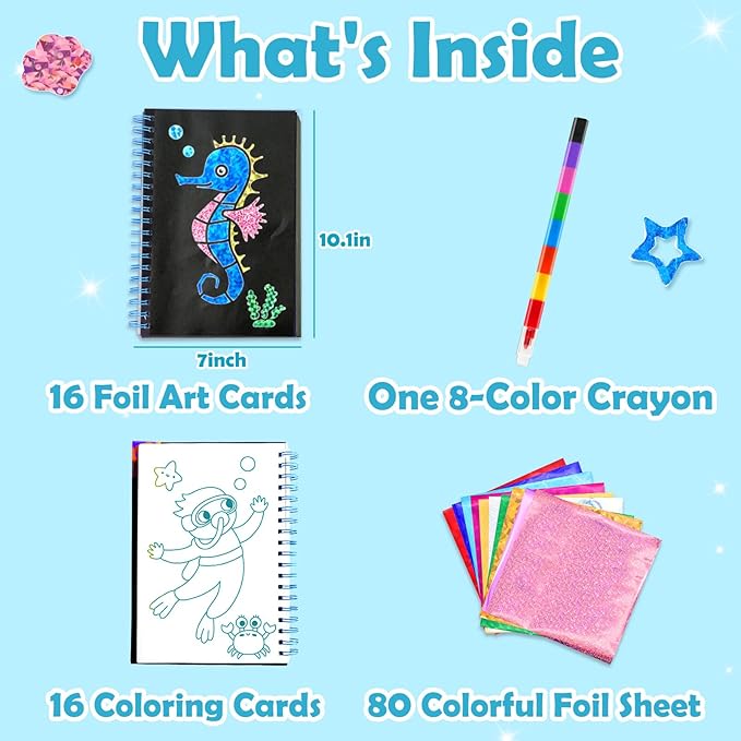 FUNNYB&G Foil Art Crafts for Kids Ages 4-8: Mother's Day 2026, Birthday Gift for Kids, Art and Crafts Supplies, Party Favors, Creative Toys for Kids 4 5 6 7 8 9 Years Old(Ocean)