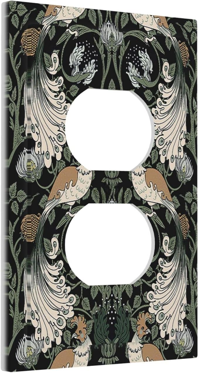 Outlet Covers William Morris Vintage Floral Plants And Birds 1 Gang Duplex Light Switch Cover Electrical Receptacle Faceplate Wall Plate Decorative Switch Plates for Bedroom Home Decor