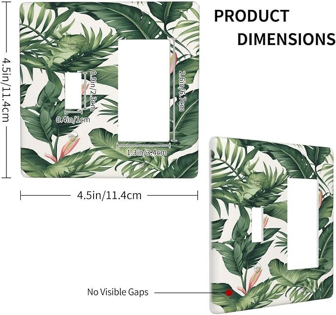 Tropical Leaf Jungle Botanical Palm Tree Greenery Floral Outlet Covers 1 Toggle 1 Rocker Combination Decorative Wall Plate Electrical Switch Plates Light Switch Cover Plate for Bedroom Living Room