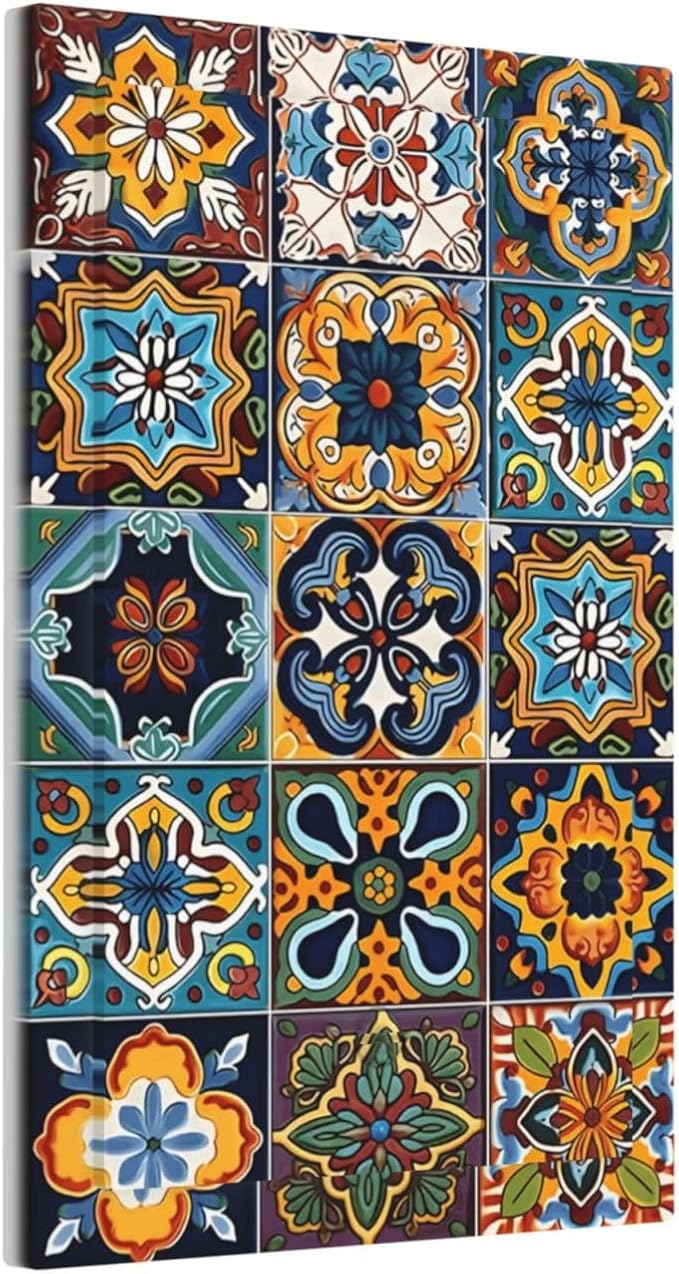 Mexican Talavera Tiles Floral Light Switch Cover Plate 1 Gang No Device Blank Electrical Wall Plates Faceplate Decorative Switch Plate Covers for Bathroom Kitchen Decor