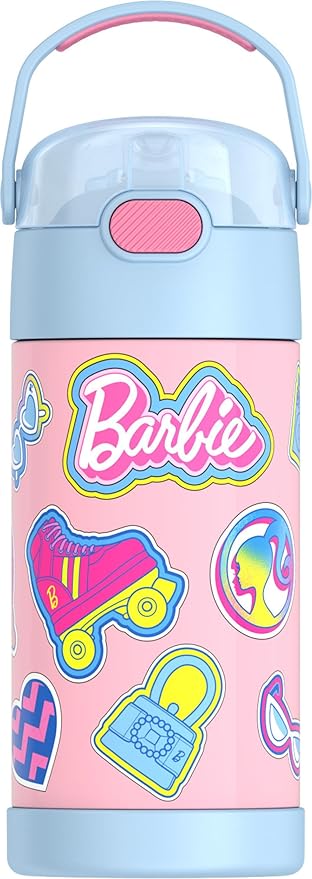 THERMOS FUNTAINER Water Bottle with Straw - 12 Ounce - Kids Stainless Steel Vacuum Insulated Water Bottle with Lid, Barbie