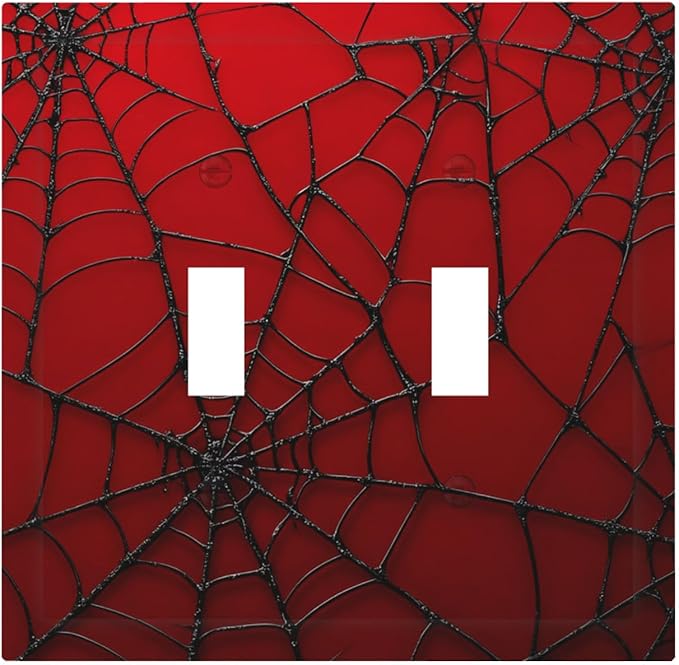 Red Spider Web 2-Gang Double Toggle Light Switch Plate, Hero Theme Cartoon Wall Plate for Boys Bedroom, Playroom, Game Room & Man Cave