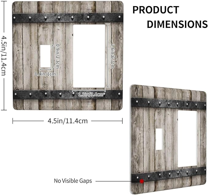 Western Barn Rustic Vintage Brown Grey Wood 2 Gang Combo Device 1-Toggle 1-Decorator/GFCI Combo Outlet Light Switch Cover Kitchen Cabin Retro Wooden Combo Two Gang Combination Rocker Wall Plate