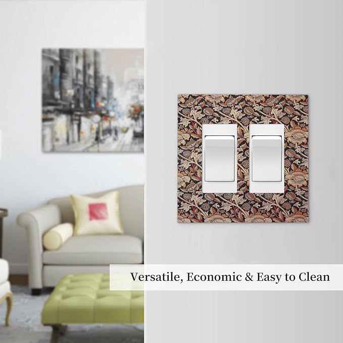 Decorative Outlet Covers Vintage William Morris Floral Plants 2 Gang Double GFCI Rocker Electrical Wall Panels Light Switch Cover Plate for Bedroom living Room Decor