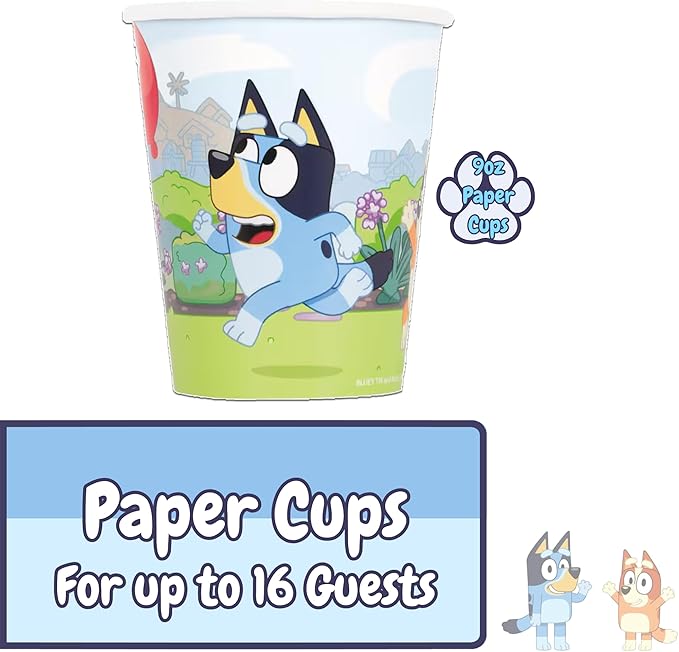 Unique Bluey Party Supplies | Tableware Essentials | Serves 16 | Officially Licensed | Plates, Napkins, And Cups | Birthday Tableware For Kids, Quick Setup, Easy Cleanup